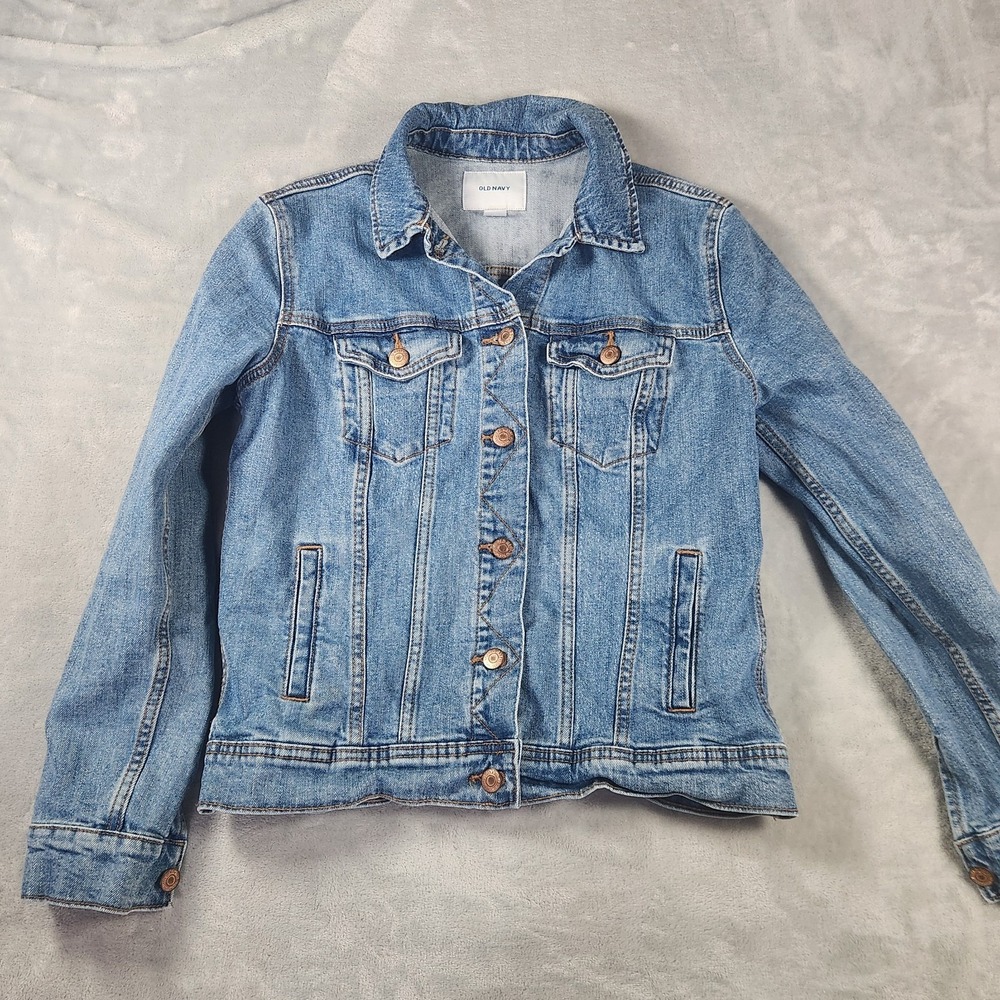 Old Navy Denim Jacket Womens M‎ Blue Light Wash Classic Trucker Button Front